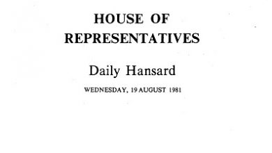Photo of Australia House of Representatives Parliamentary Debates, 19 August 1981