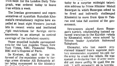 Photo of Iran Expels Newsman Over 'Tone' of Coverage